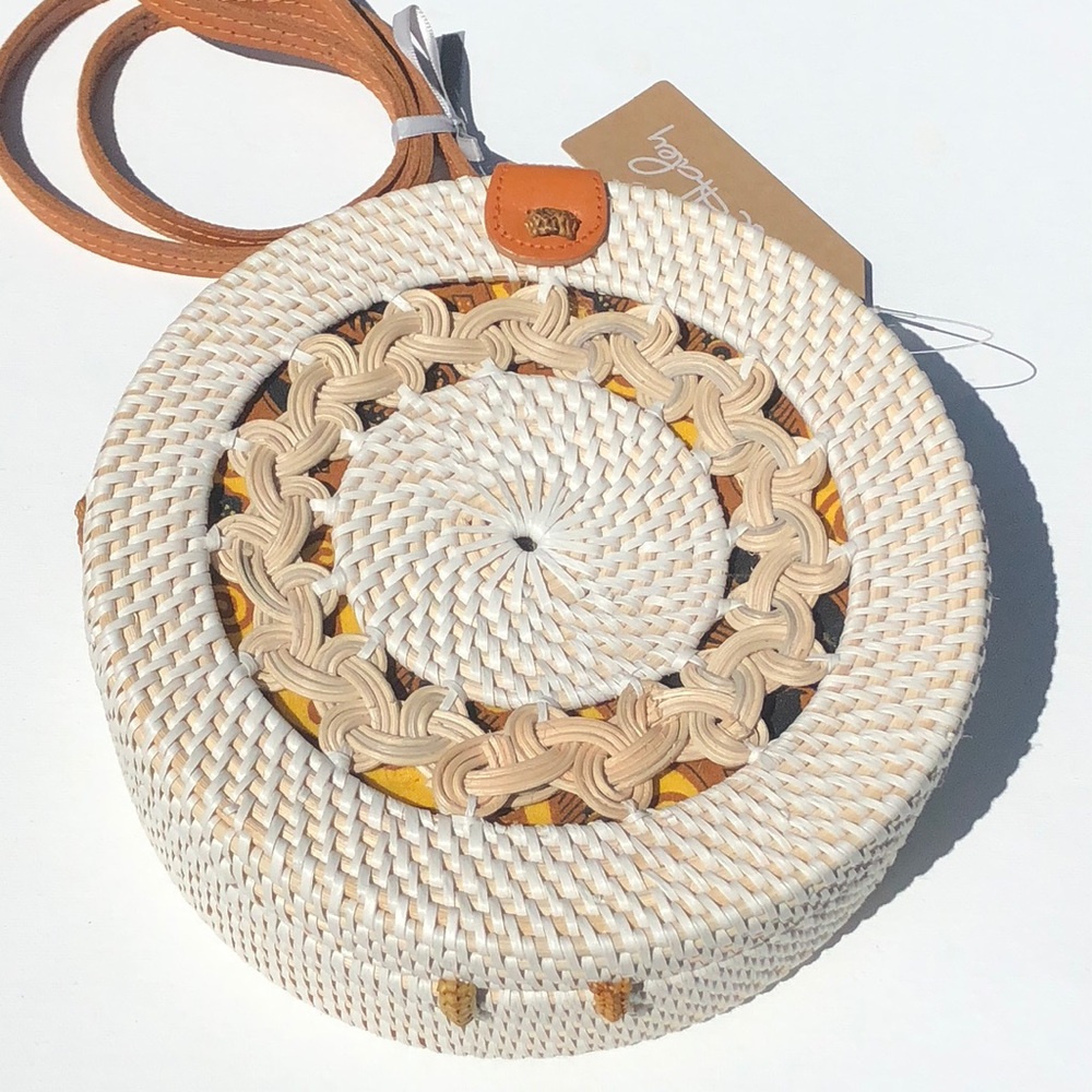 🆕Bali Handbag Ata Reed #Straw With Leather Straps - Picture 4 of 8